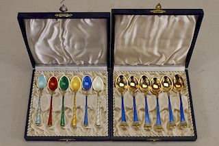 (12) Gilded Danish Sterling Silver & Enamel Spoons