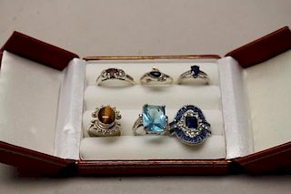 (6) Sterling and Mixed Stone Rings