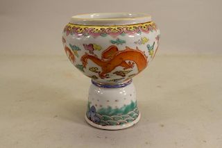 Chinese Famille Rose Porcelain Dragon Stem Cup