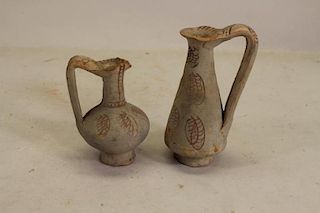 (2) Chinese Incised Diminutive Stoneware Vessels