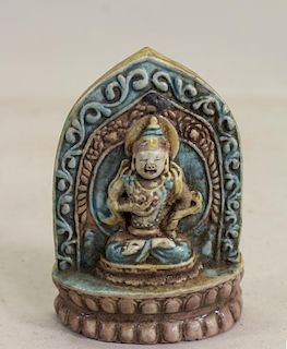 Chinese Glazed/Carved Seated Buddha Figure