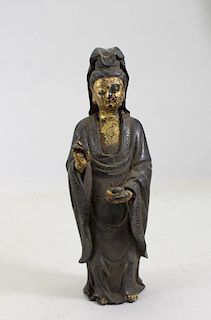 Antique Chinese Gilt Bronze Guanyin