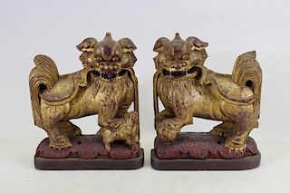 Antique Chinese Carved Gilt/Wood Foo Dogs
