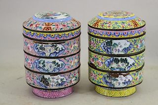 (2) Chinese Famille Rose Stacked Boxes