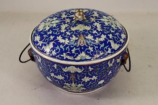 Chinese Blue Ground Cloisonne Twin Handled Jar