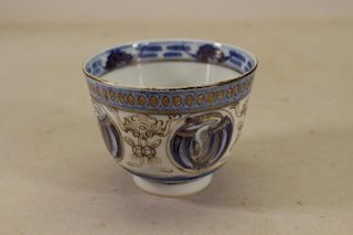 Signed, Chinese Blue/White/Gilt Porcelain Cup