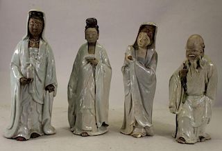 (4) Antique Chinese Glazed Pottery Deity Figures