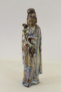 Antique Chinese Glazed Pottery Deity Figurine