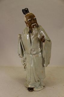 Signed, Chinese Glazed Pottery Deity Figure