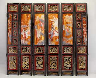 6 Figural Chinese Architectural Panels, Signed