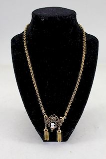 Rose Gold Necklace w/ Cameo Pendant & Tassels