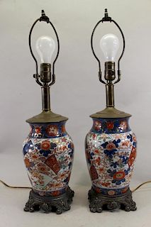 Pair of Antique Imari Porcelain Lamps