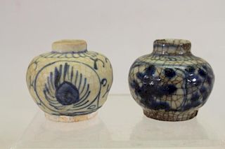 (2) Early Antique Chinese Blue/White Ink Jars
