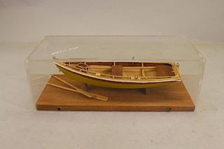 Wooden Skiff Model in Plexiglass Case