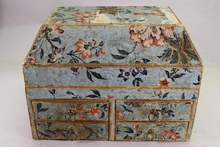 Antique Wooden Wallpaper Covered Chest