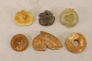 (6) Archaic Style Chinese Carved Stone Pendants