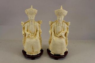 (2) Carved Chinese Ivorine Figures on Stand