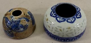 (2) Antique Chinese Porcelain Inkwells, One Signed