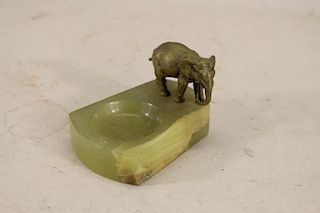 Vintage Bronze/Onyx Elephant Inkwell