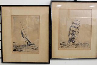 (2) Framed Nautical Etchings, Signed