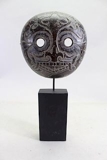 Carved Coconut Tribal Mask on Stand