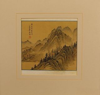 Antique Chinese Watercolor of a Landscape, Signed