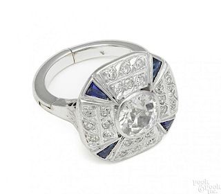 Platinum diamond and sapphire Art Deco ring