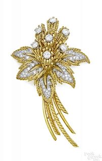 18K yellow gold and platinum flower brooch