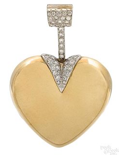 14K yellow and white gold diamond heart pendant