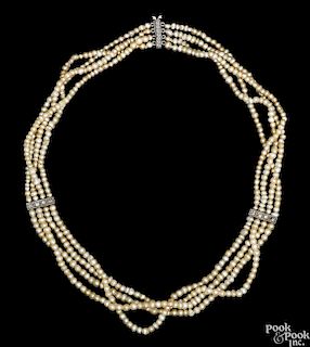Four strand natural pearl choker necklace