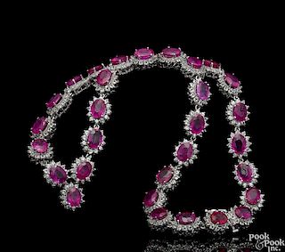 Platinum over sterling silver ruby diamond necklace