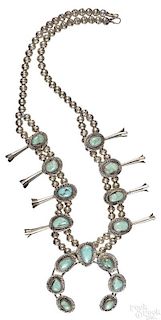Sterling silver turquoise squash blossom necklace