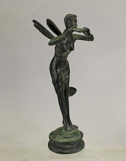 Bronze Fairy Figure Holding Leaf