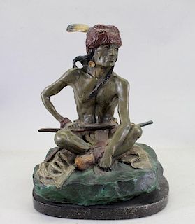 Signed, Bronze Seated Indian Figure on Marble Base