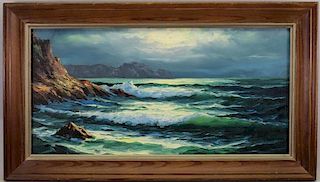 American School, Painting of Coastal Scene. Signed