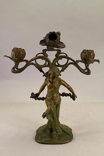 Antique Art Nouveau Gilded 3-Arm Candle Stick