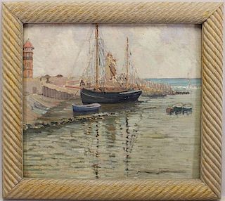 New England Impressionist Harbor Scene, Signed