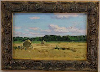 Russian School 19th C. Hay Harvest Painting, Signd