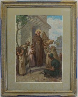 Signed, 19th C. Painting of Jesus with Followers