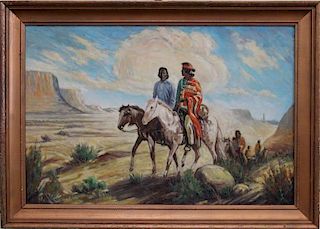 Large Western American Oil Painting of Indians