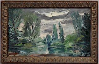 Russian School Signed Painting of Wooded Landscape