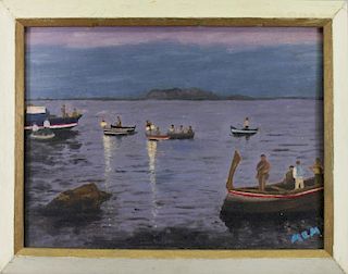 20th C. Italian Coastal Scene with Gondolas