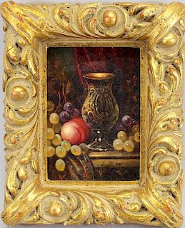 19th C. Still Life Painting of Grapes, Chalice