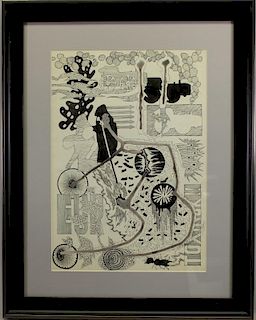 Framed 20th C. Abstract Pen/Ink Drawing