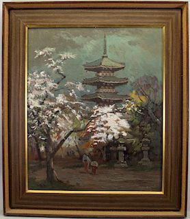 K Suzuki, 20th C. Japanese Springtime Pagoda