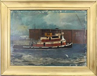 American School, 20th Century Tugboat Painting