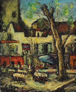 Signed, Antique Outdoor French Cafe Scene