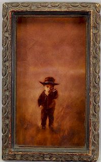 Signed, 20th C. Painting of Young Boy in a Field
