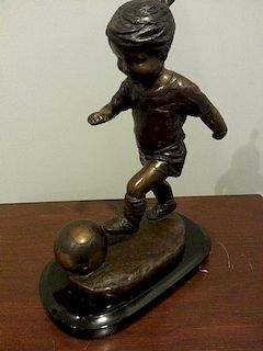 Sue Etam "Girls Soccer" Bronze Sculpture with Wood Base