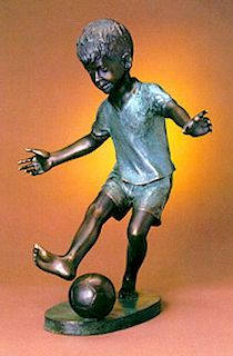 Charles Parks "Boy Kicking Ball" Bronze Sculpture